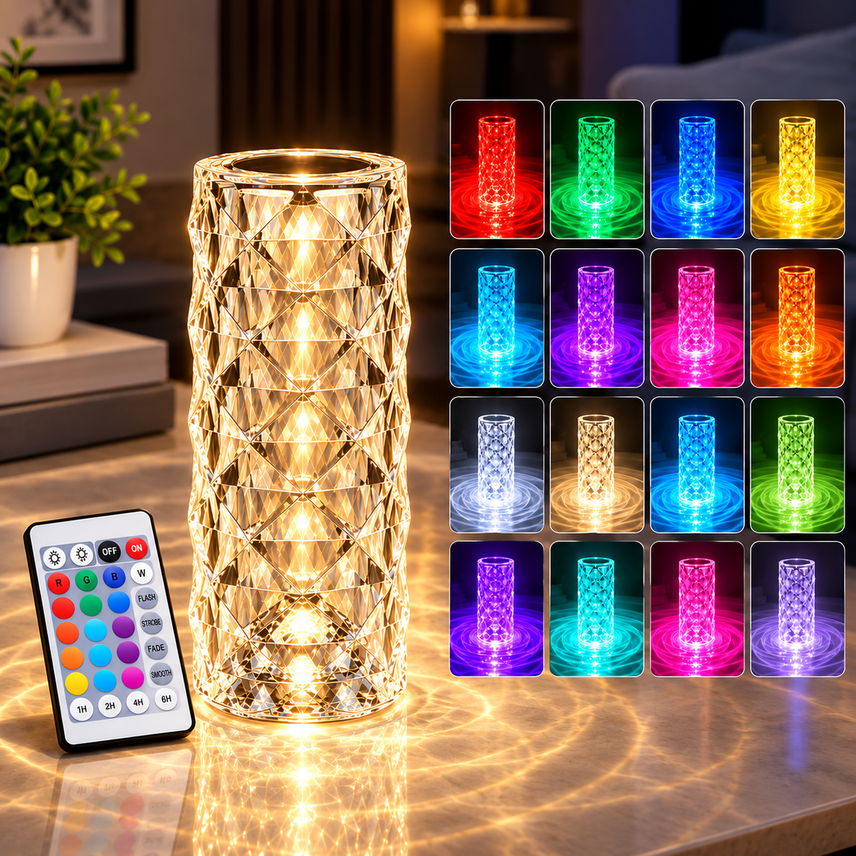 Crystal LED Table Lamp with Remote Control – 16 Color RGB Decorative Night Light