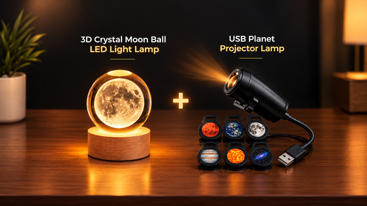 3D Moon Crystal Ball led Lamp + Galaxy Planet Projector With 6 Frames Bundle