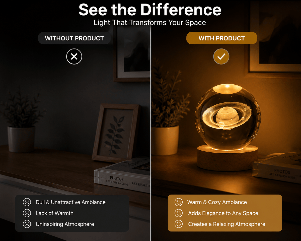 3D Saturn Crystal Ball LED Light Lamp + 3D Moon Crystal Ball LED Light Lamp