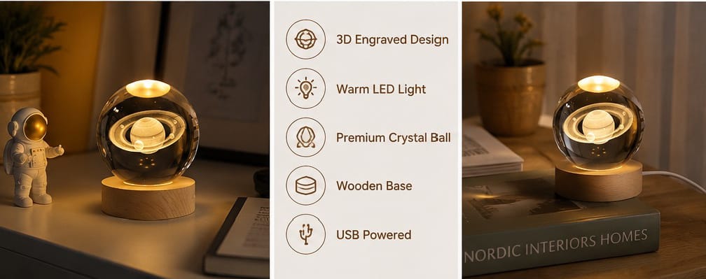 3D Saturn Crystal Ball LED Night Light